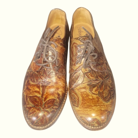 Patricia Nash Silvio Antique Brown   Leather Handpainting Floral Oxfords 7 1/2 M - Picture 1 of 9